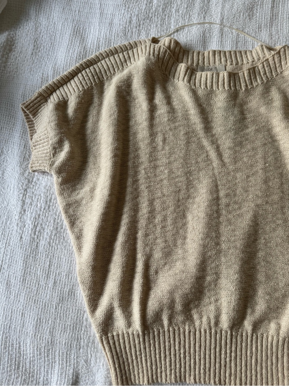 LOFT Cream Short-Sleeve Ribbed Hem Knit Top - Picture 2 of 7
